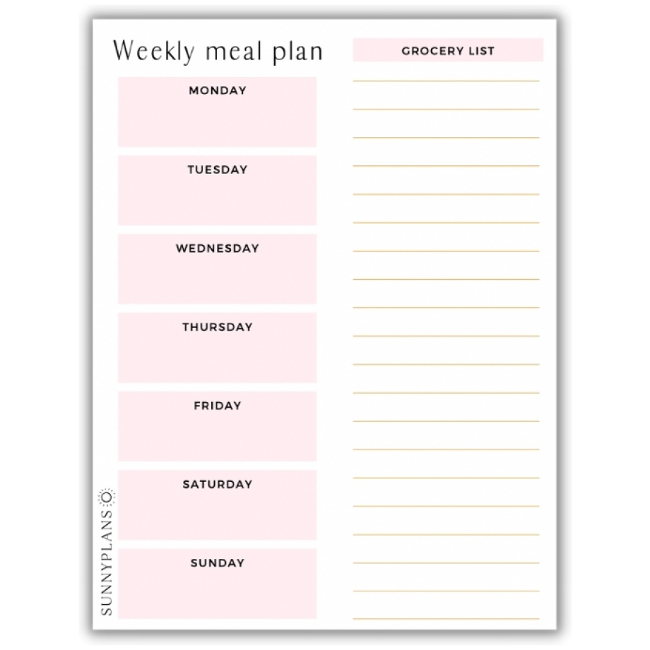 Sunny Plans – Meal Planner (Pink) - TidyNess