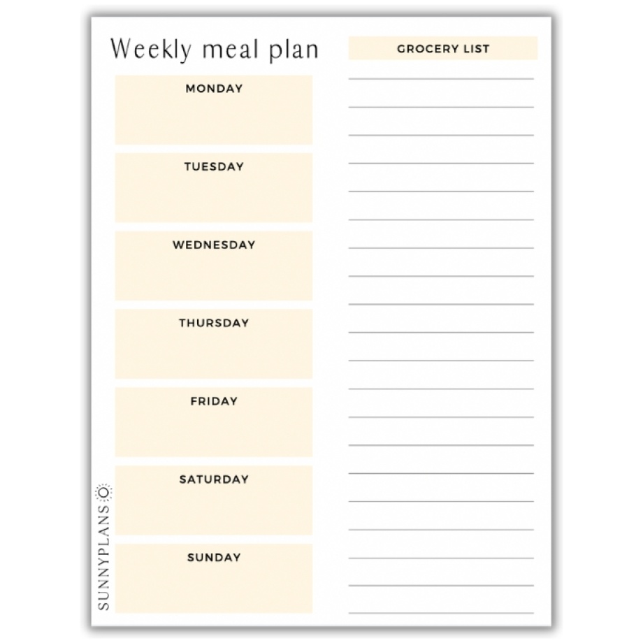 Sunny Plans – Meal Planner (Yellow) - TidyNess